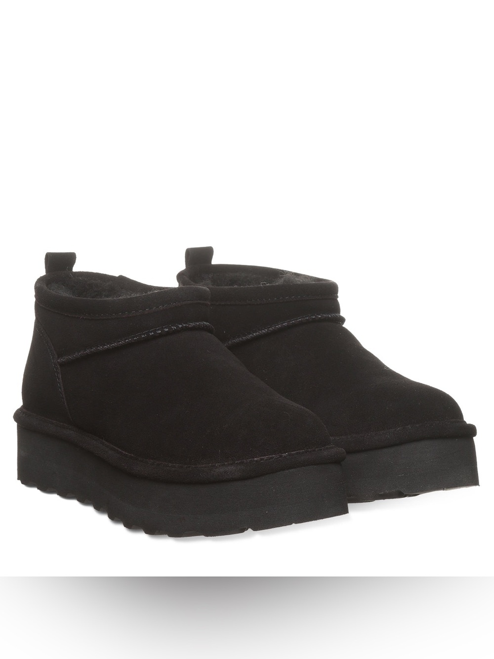 🆕 NWT Bearpaw Super Shorty Black Platform Sherpa Suede  Slipper Boot in Box